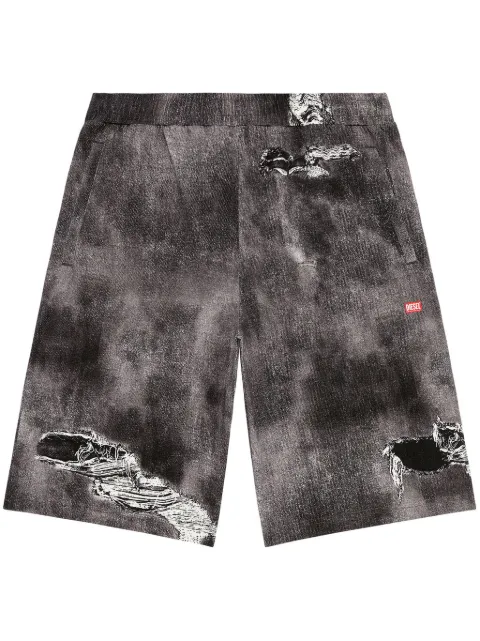 Diesel distressed-print cotton track shorts Black A130340DQAQ