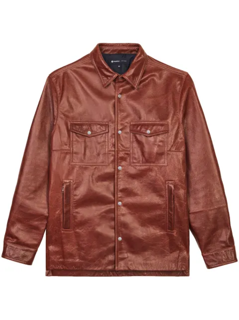 Purple Brand press-stud leather shirt jacket Brown P327LCST322