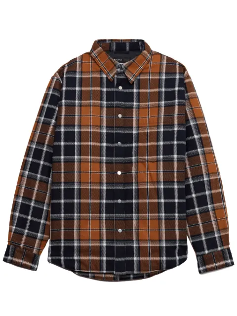 Purple Brand plaid cotton shirt Brown P323GPDS122