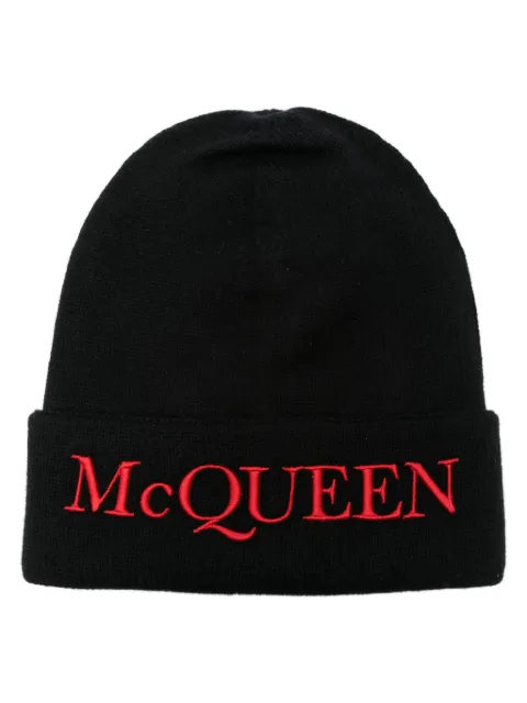 Alexander McQueen logo-embroidered cashmere beanie Black 6631954201Q