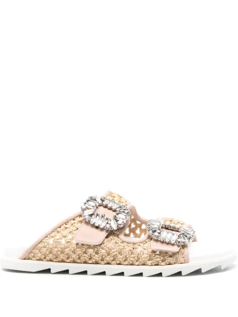 Roger Vivier Slidy Viv' Strass raffia sandals Neutrals RVW45837840RNK