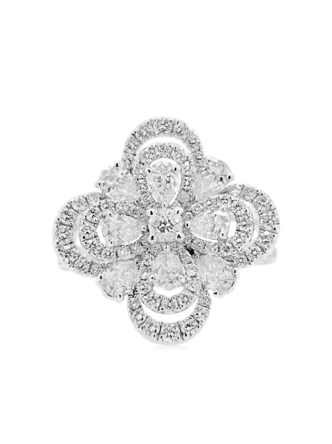 HYT Jewelry platinum flower diamond cocktail ring Silver R300HR