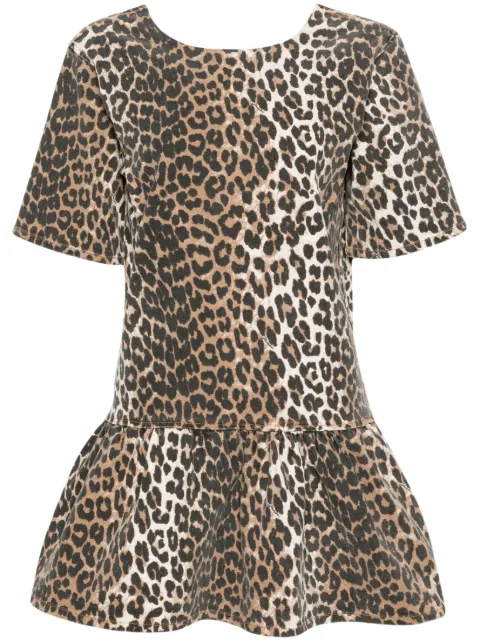 GANNI leopard-print denim minidress Brown J1444943