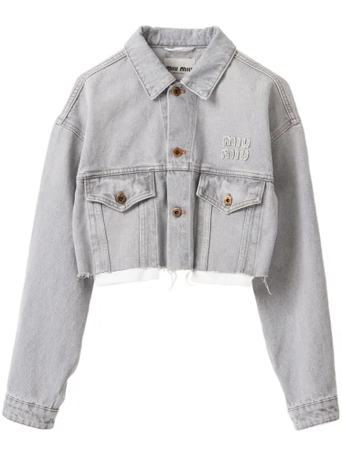 Miu Miu logo-appliqué cropped denim jacket Grey GWB148S23113LF