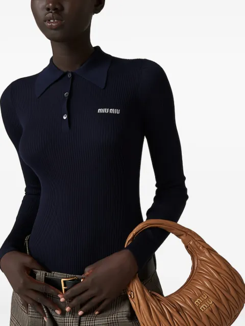 Miu Miu cashmere and silk knit polo shirt Blue MML820S23213KV