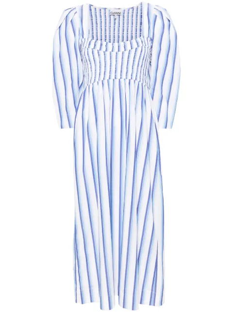 GANNI striped poplin midi dress Blue F9125695