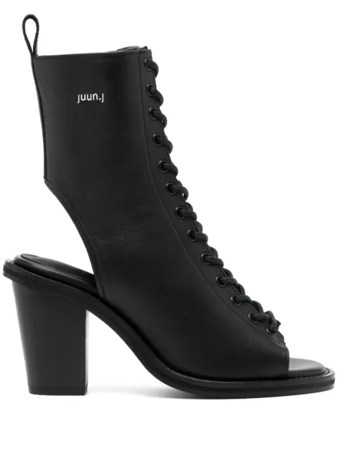 Juun.J 80mm open-toe leather boots Black JW43K2W00