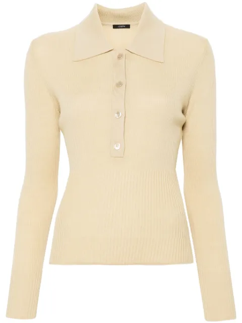 JOSEPH ribbed wool polo top Neutrals JF008273