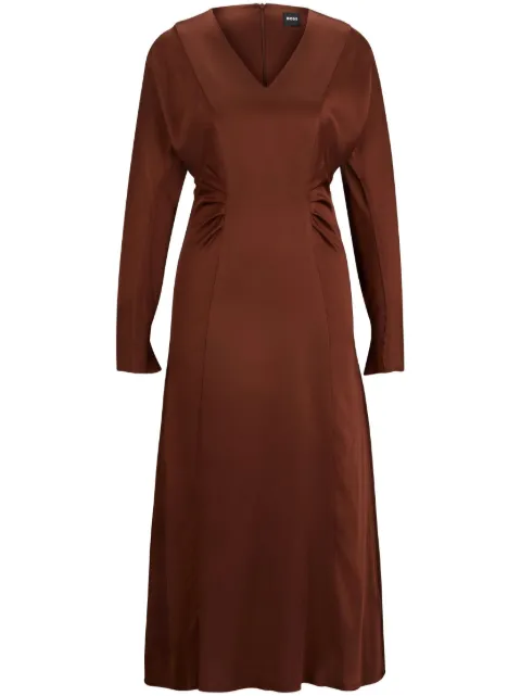 BOSS V-neck satin midi dress Brown 50505634