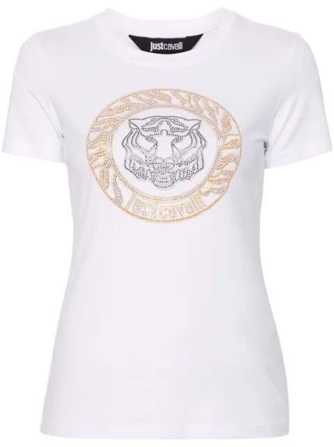 Just Cavalli Tiger Head-motif studded T-shirt White 76PAHE08CJ112