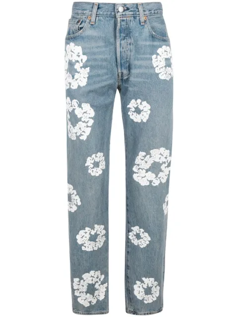 Denim Tears x Levi's Cotton Wreath-print straight-leg jeans Blue DT24