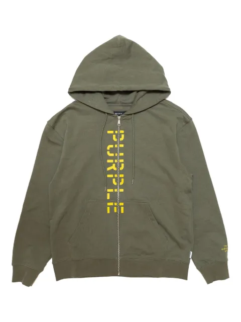 Purple Brand stencil logo zip-up hoodie Green P411FMSZ222