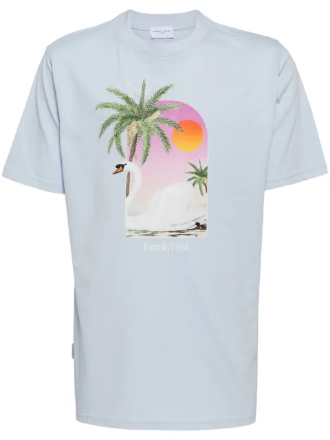 Family First Swan-print cotton T-shirt Blue TS2407