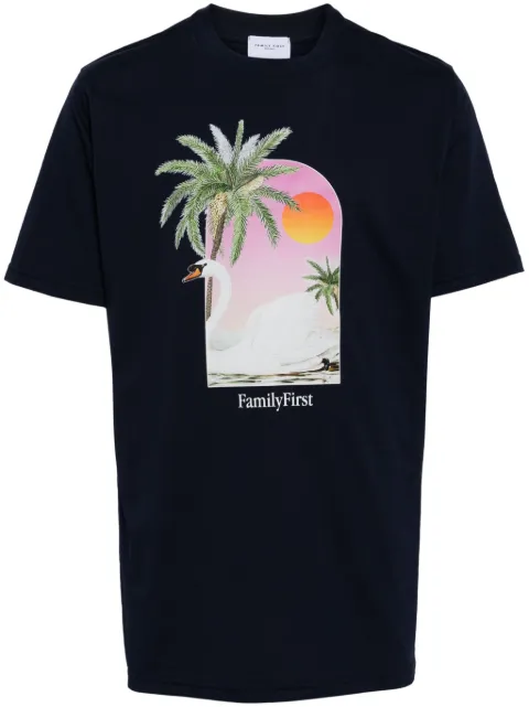 Family First Swan-print cotton T-shirt Blue TS2407