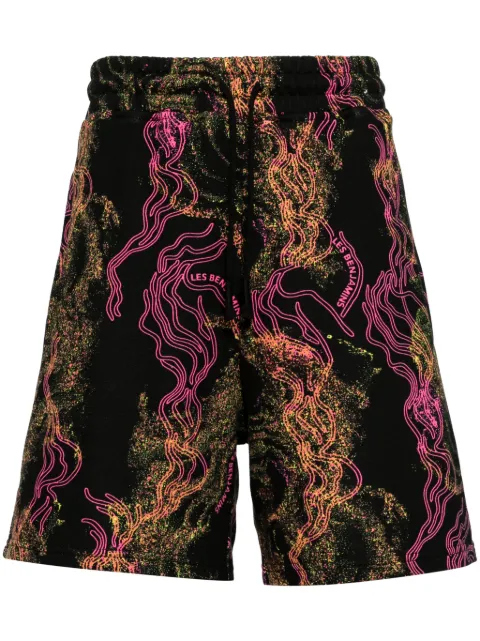 Les Benjamins graphic-print cotton track shorts Black LB24SSKISMUSO002