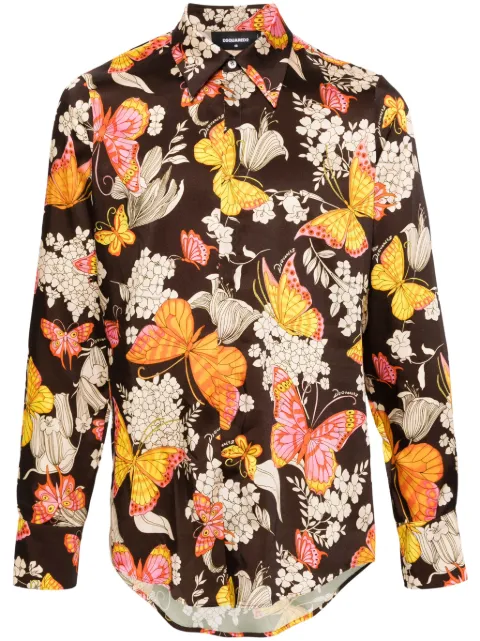 DSQUARED2 butterfly-print satin shirt Brown S71DM0712D35024