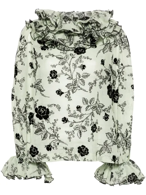 BODE Sweetunia flocked-floral blouse Green WRF23SH022