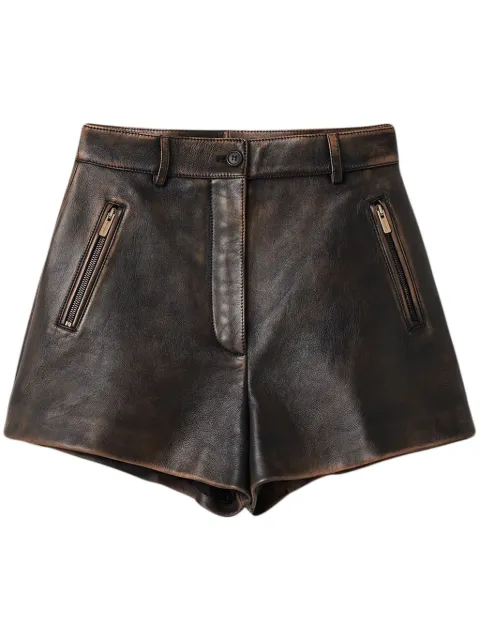 Miu Miu distressed leather mini shorts Brown MPP385SOOO1134