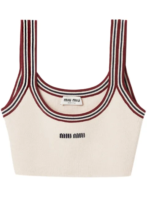 Miu Miu stripe-trim cashmere cropped top Neutrals MMV151SOOO138P