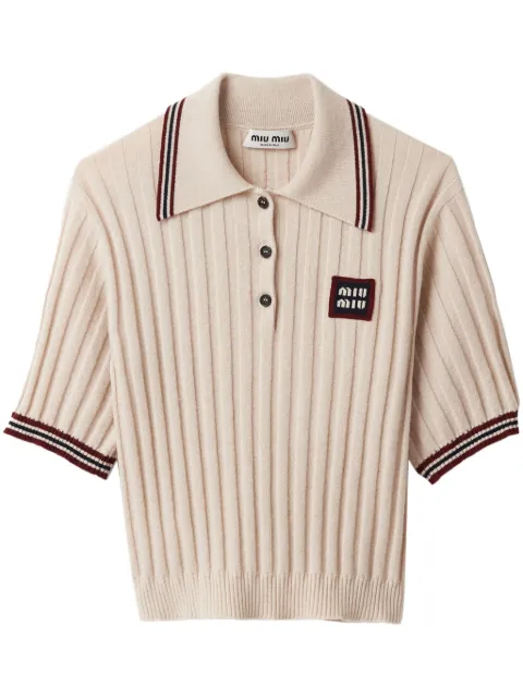 Miu Miu ribbed-knit cashmere polo shirt Neutrals MML878SOOO138Q
