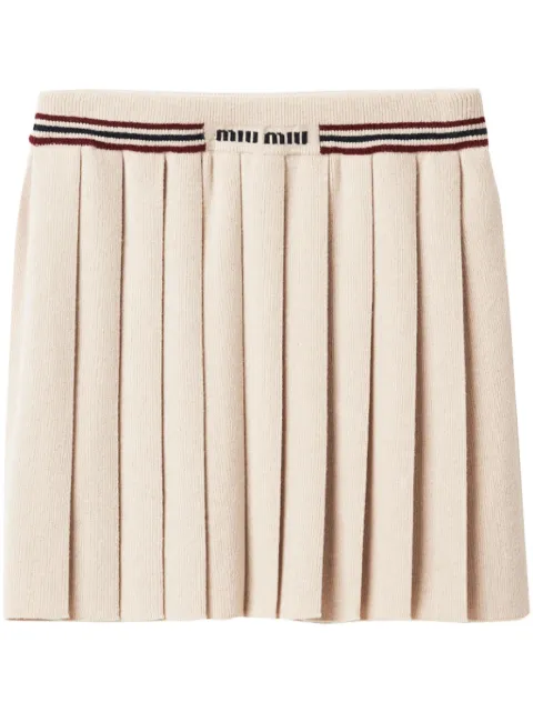 Miu Miu pleated knitted cashmere miniskirt Neutrals MMG485SOOO14AY