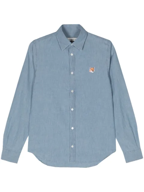 Maison Kitsuné Fox Head-patch cotton shirt Blue MM00409WC5006