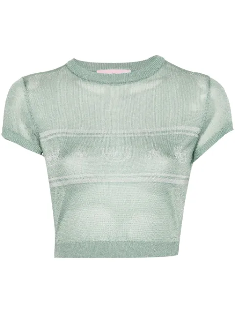 Chiara Ferragni Eyelike-motif metallic cropped jumper Green 76CBMH08CMH34