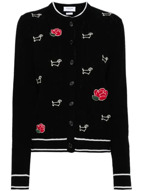 Thom Browne Hector And Rose embroidered wool cardigan Black FKC604EY1029