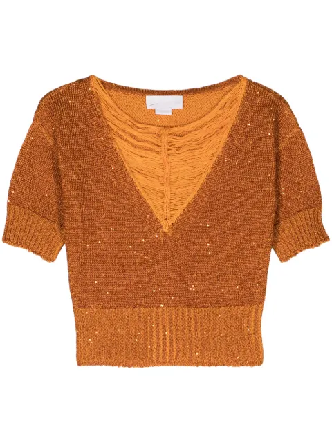 Genny sequined V-neck top Orange 76AAF813CMX14