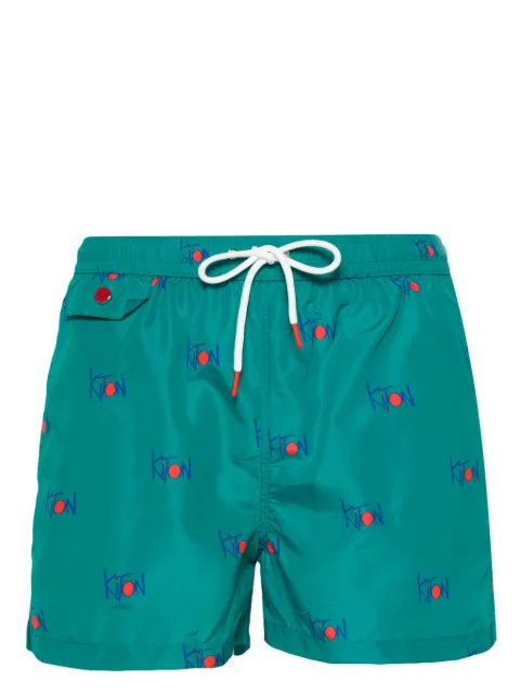 Kiton logo-print swim shorts Green UCOM2CK0708D