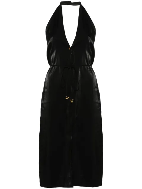 AERON Seraphine belted midi dress Black SERAPHINEIRIDESCENTSATIN