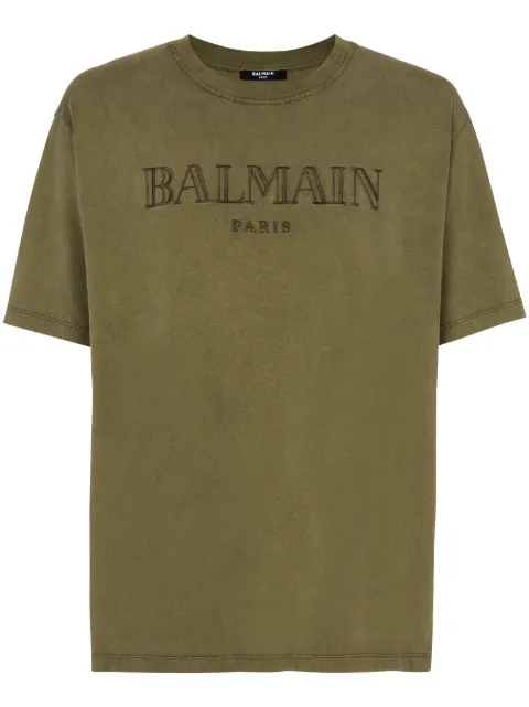 Balmain logo-embroidered cotton T-shirt Green CH0EG010BC72