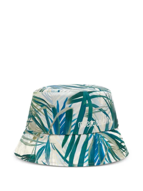 Roberto Cavalli palm-print embroidered-logo bucket hat White SYI00M9MI88