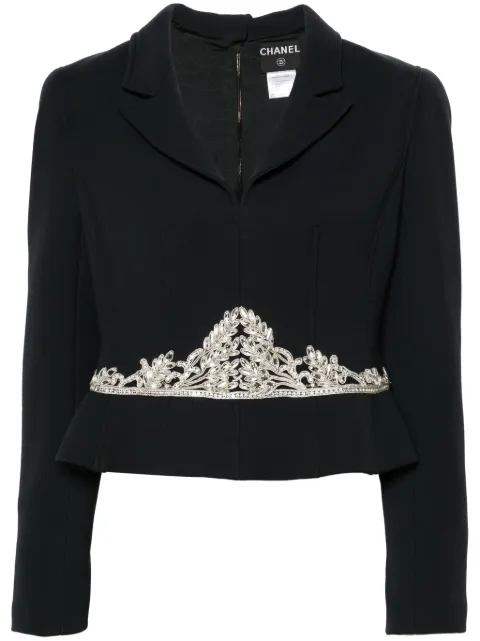 CHANEL Pre-Owned 2002 shoulder-pads wool blazer Blue CHA2800SF