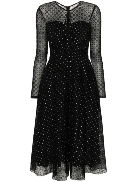 NISSA flock-print midi dress Black RS14360A