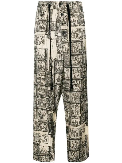 Uma Wang graphic-print straight-leg trousers Neutrals UM3517