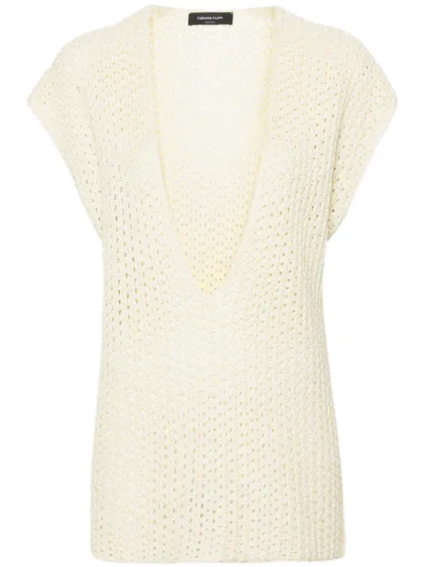 Fabiana Filippi V-neck open-knit top Yellow MAD264F092I942