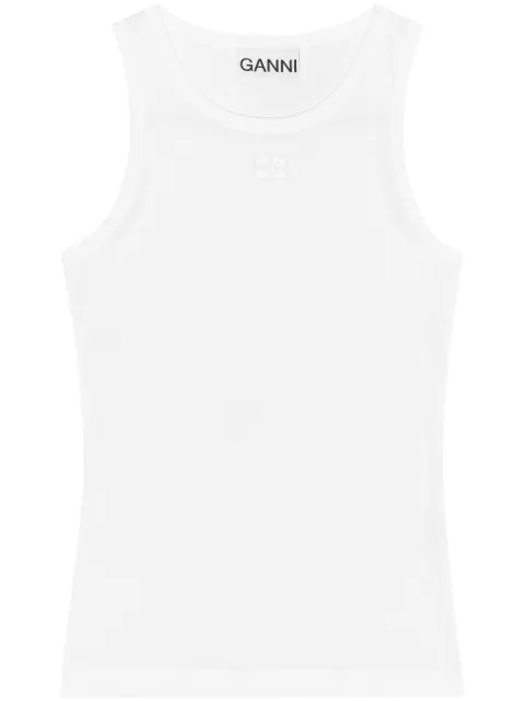 GANNI white soft cotton rib tank top White T3897