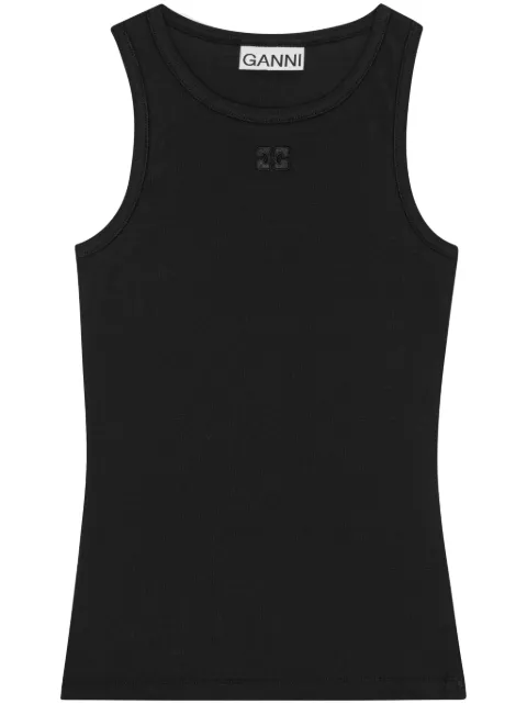GANNI black soft cotton rib tank top Black T3898