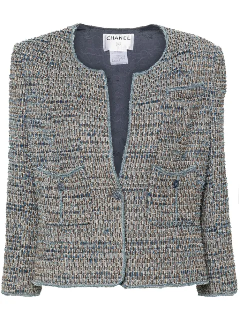 CHANEL Pre-Owned 2003 frayed tweed jacket Blue CHA2500RH