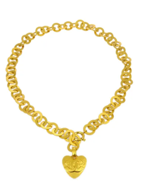 CHANEL Pre-Owned 1995 CC heart pendant necklace Gold NC95P