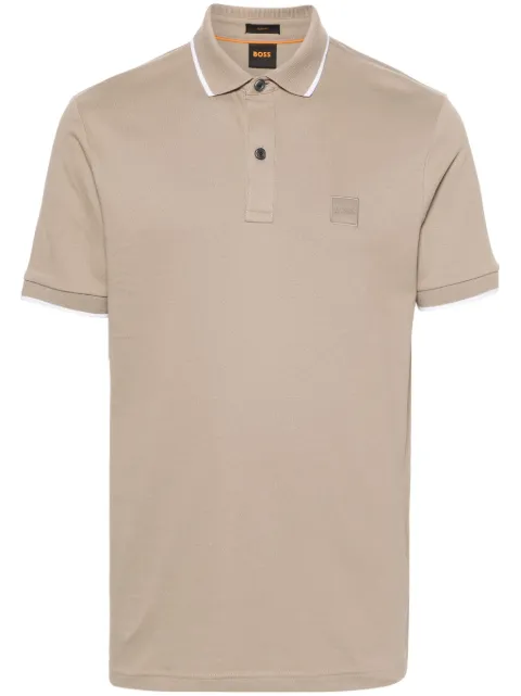 BOSS logo-patch piqué polo shirt Neutrals 50507699070