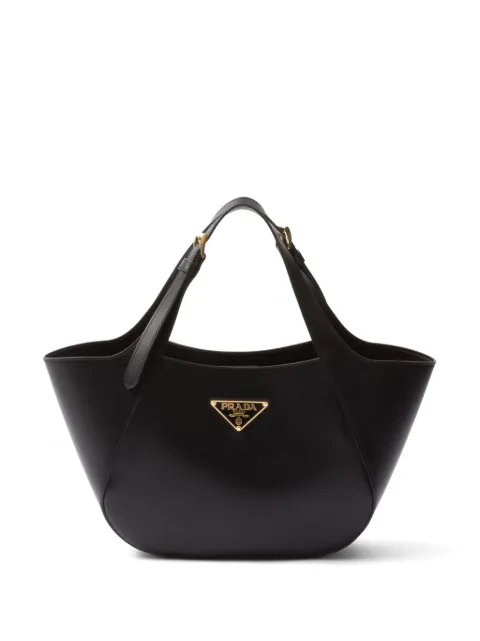 Prada medium enamel triangle logo leather tote bag Black 1BG483VOOO2AIX