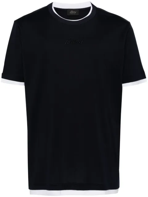 Brioni logo-embroidered cotton T-shirt Blue UJPT0L0A631