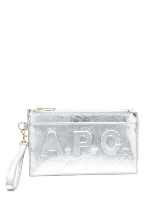 A.P.C. zip-up leather clutch bag Silver PUABKM63566