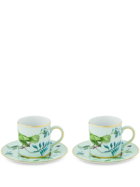 AQUAZZURA CASA Secret Garden porcelain coffee cups and saucers (set of two) Green SGACOFX2PCNKGRU00