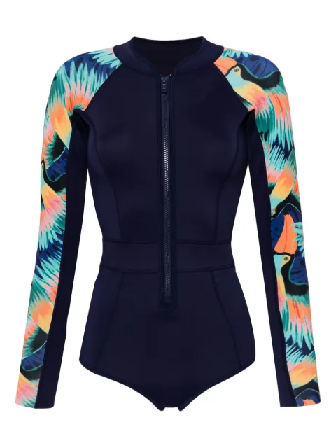 Duskii tropical-print long-sleeved swimsuit Blue DNS23090T