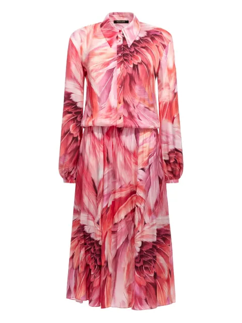 Roberto Cavalli feather-print button-down midi dress Pink SWT1176DL71