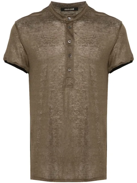 Roberto Cavalli semi-sheer cotton polo shirt Brown SRT63ALG001