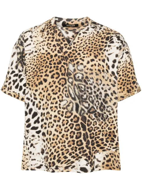 Roberto Cavalli jaguar-print cotton T-shirt Neutrals SRT62E3PH91